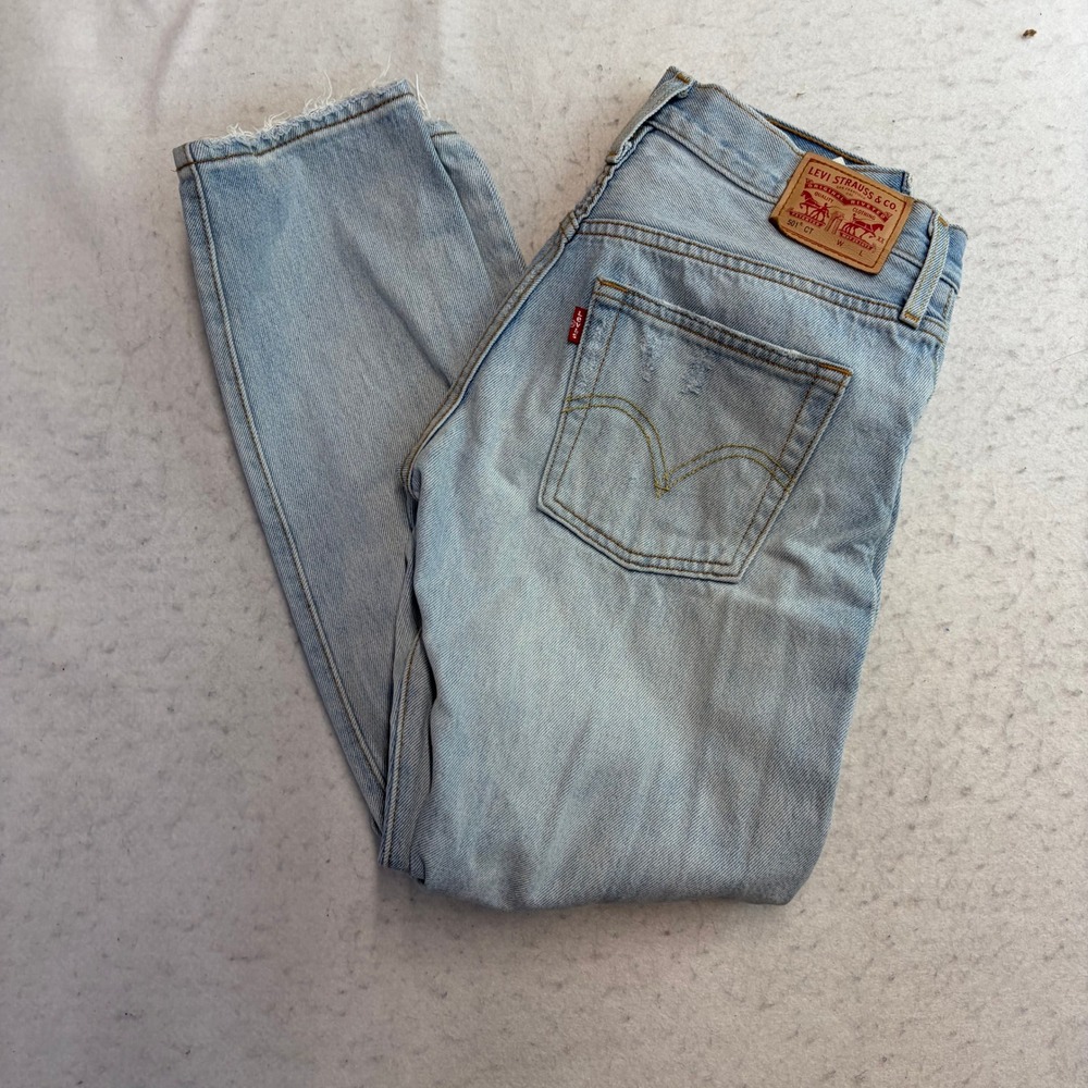 Levi's 501 CT Jeans Womens 24 Light Blue Distressed Frayed Hem